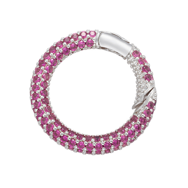 10pcs/lot 28.5mm Multicolor CZ Paved Circle Clasps for Bracelets & Necklaces Making Fuchsia on Silver Accessories Colorful Zirconia Charms Beads Beyond