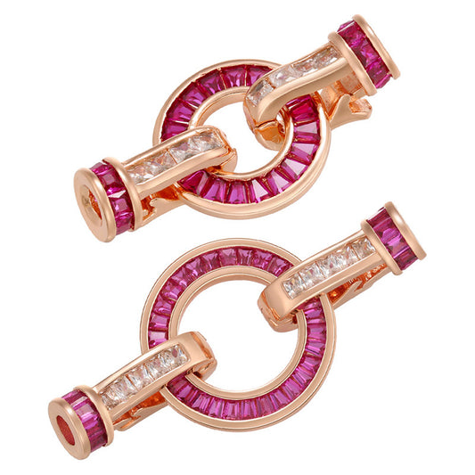 5pcs/lot Fuchsia CZ Paved Rose Gold Circle Clasps for Bracelet & Necklace Making Accessories Charms Beads Beyond