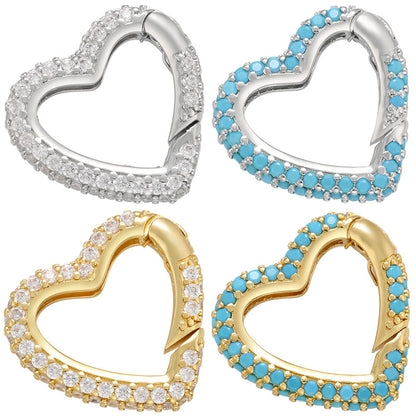 10pcs/lot 24*22mm CZ Paved Heart Clasps for Bracelets & Necklaces Making Mix Colors Accessories Colorful Zirconia Charms Beads Beyond
