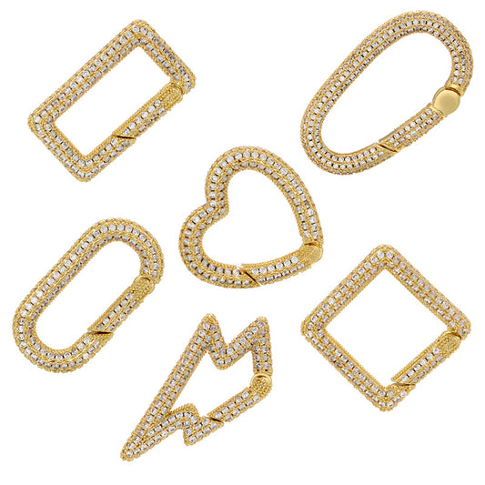 6pcs/lot Gold Silver Plated CZ Paved Heart Square Lightning Clasps for Bracelets & Necklace Making Gold Mix Shape Accessories Charms Beads Beyond
