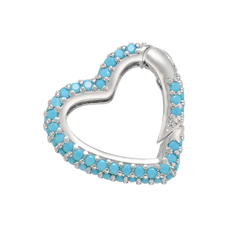 10pcs/lot 24*22mm CZ Paved Heart Clasps for Bracelets & Necklaces Making Turquoise on Silver Accessories Colorful Zirconia Charms Beads Beyond