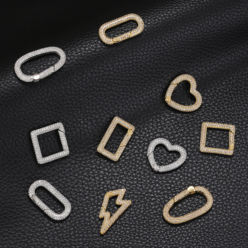 6pcs/lot Gold Silver Plated CZ Paved Heart Square Lightning Clasps for Bracelets & Necklace Making | Charms Beads Beyond Silver / Heart