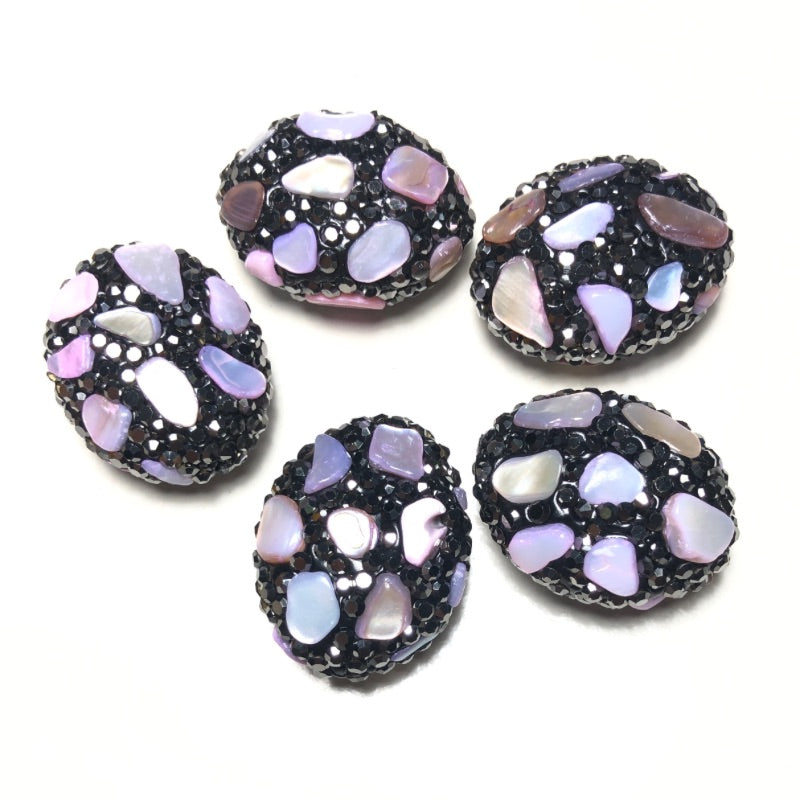 5pcs Light Purple Stone Black Rhinestone Pave Oval Spacers Focal Beads Rhinestone Spacers Focal Beads Rhinestone Focal Beads Charms Beads Beyond