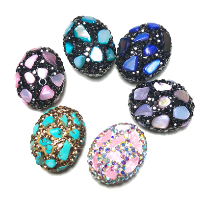 6pcs Mulitcolor Stone Rhinestone Pave Oval Spacers Focal Beads Rhinestone Spacers Focal Beads Rhinestone Focal Beads Charms Beads Beyond