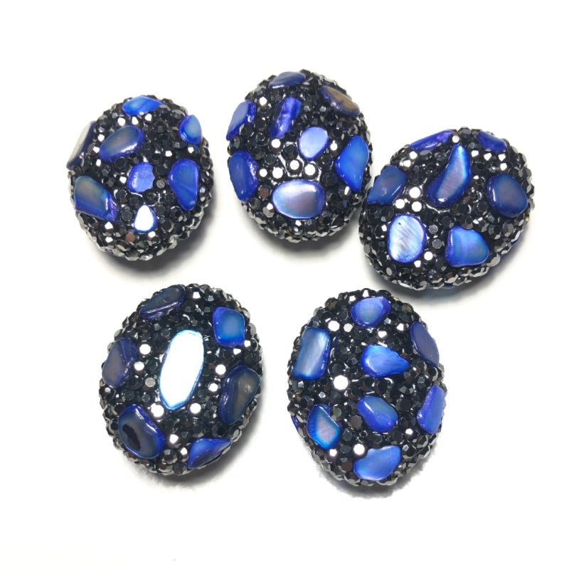 5pcs Navy Blue Stone Black Rhinestone Pave Oval Spacers Focal Beads Rhinestone Spacers Focal Beads Rhinestone Focal Beads Charms Beads Beyond