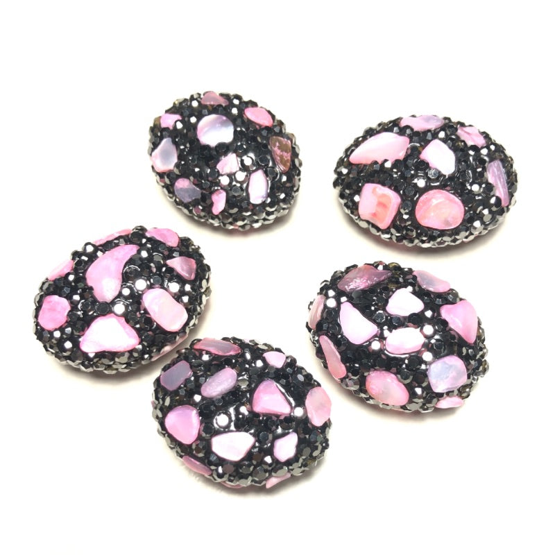 5pcs Pink Stone Black Rhinestone Pave Oval Spacers Focal Beads Rhinestone Spacers Focal Beads Rhinestone Focal Beads Charms Beads Beyond