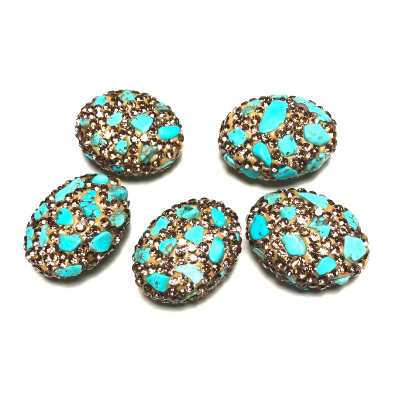 5pcs Green Turquoise Stone Gold Rhinestone Pave Oval Spacers Focal Beads Rhinestone Spacers Focal Beads Rhinestone Focal Beads Charms Beads Beyond