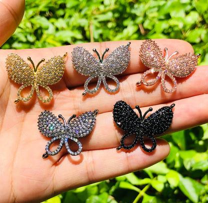 10pcs/lot 25.6*21.5mm CZ Paved Butterfly Connectors Mix Gold and Silver CZ Paved Connectors Animal Spacers Charms Beads Beyond