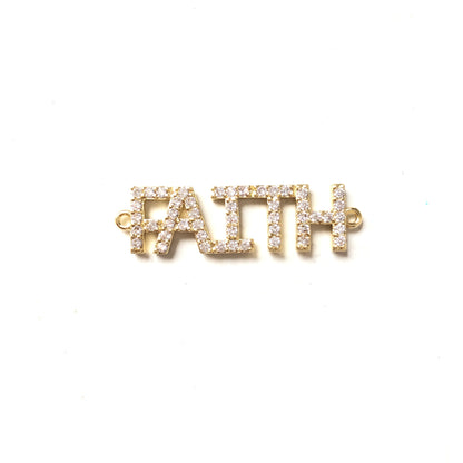 10pcs/lot 37*10mm CZ Paved FAITH word Connectors Gold CZ Paved Connectors Word Connectors Charms Beads Beyond