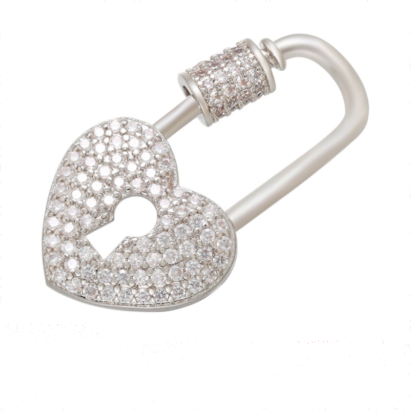 10pcs/lot CZ Paved Cross & Heart Screw Clasps / Connector / Pendant 10 Heart on Silver Accessories Charms Beads Beyond