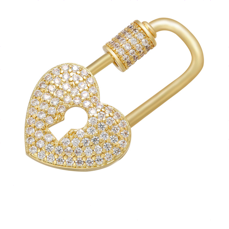10pcs/lot CZ Paved Cross & Heart Screw Clasps / Connector / Pendant 10 Heart on Gold Accessories Charms Beads Beyond