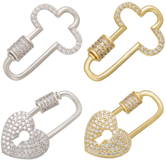 10pcs/lot CZ Paved Cross & Heart Screw Clasps / Connector / Pendant 5 Cross+5 Heart in mix colors Accessories Charms Beads Beyond