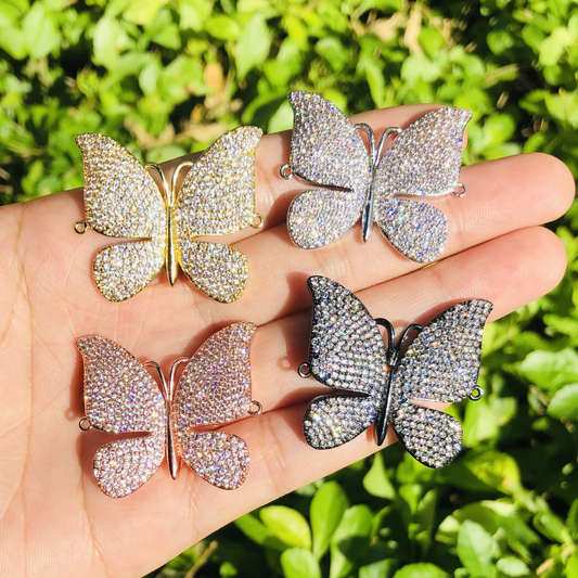 5-10pcs/lot 33*30mm CZ Paved Butterfly Connectors Mix Colors CZ Paved Connectors Animal Spacers Charms Beads Beyond