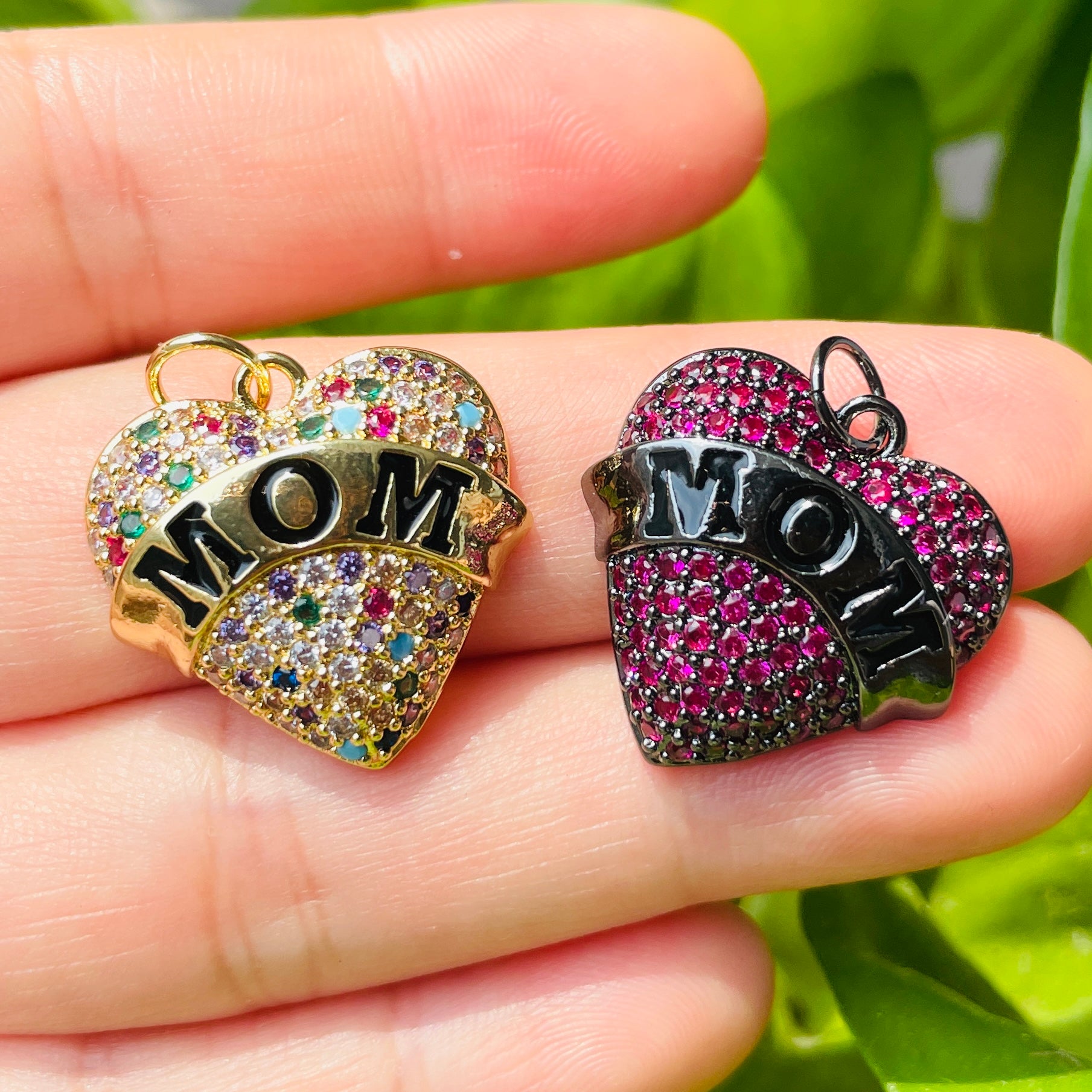 10pcs/lot Multicolor Fuchsia CZ Pave Mom Heart Word Charms-Mother's Day CZ Paved Charms Hearts Mother's Day New Charms Arrivals Charms Beads Beyond
