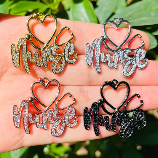 10pcs/lot 31.5*30mm CZ Pave Stethoscope Nurse Word Charms Mix Colors CZ Paved Charms New Charms Arrivals Nurse Inspired Charms Beads Beyond