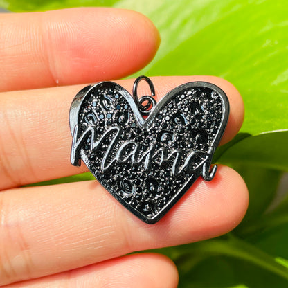 10pcs/lot CZ Paved Leopard Print Mom Heart Charms for Mother's Day CZ Paved Charms Hearts Leopard Printed Mother's Day New Charms Arrivals Charms Beads Beyond