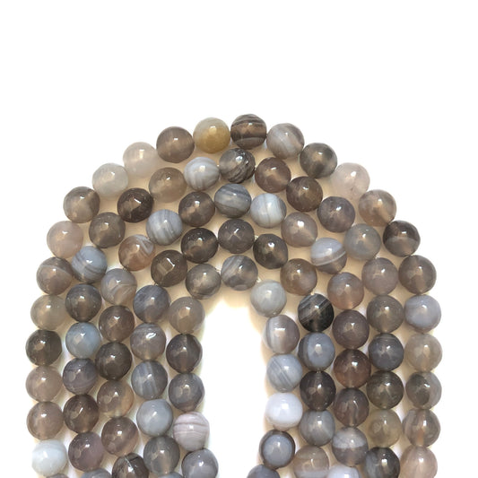 2 Strands/lot 10mm Gray Faceted Banded Agate Stone Beads Stone Beads Faceted Agate Beads Charms Beads Beyond
