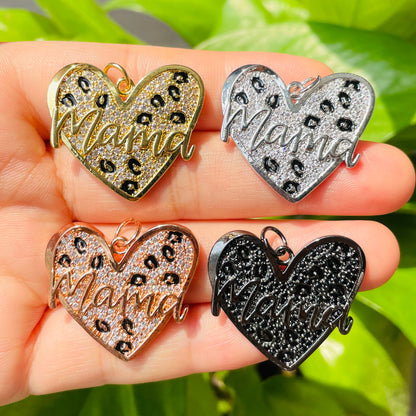 10pcs/lot CZ Paved Leopard Print Mom Heart Charms for Mother's Day CZ Paved Charms Hearts Leopard Printed Mother's Day New Charms Arrivals Charms Beads Beyond