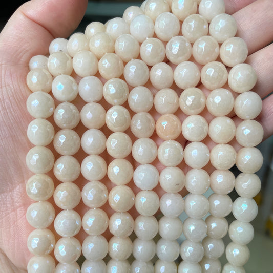 2 Strands/lot 10mm Cream Electroplated Faceted Jade Stone Beads Electroplated Beads Electroplated Faceted Jade Beads Charms Beads Beyond