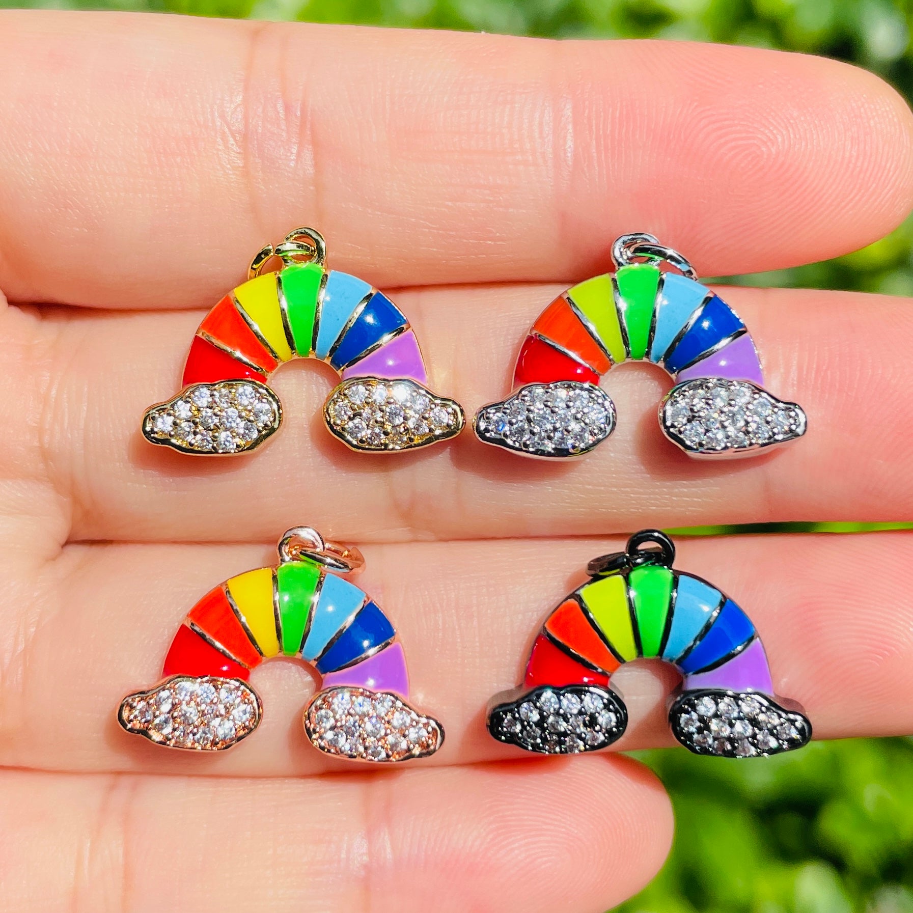 10pcs/lot 20*14mm Enamel CZ Paved Rainbow Charms Mix Colors CZ Paved Charms Sun Moon Stars Charms Beads Beyond