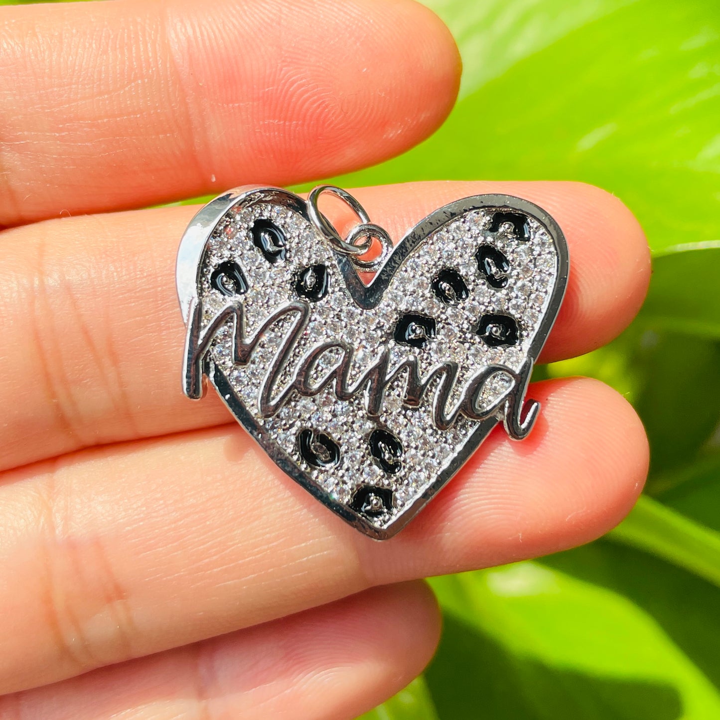 10pcs/lot CZ Paved Leopard Print Mom Heart Charms for Mother's Day CZ Paved Charms Hearts Leopard Printed Mother's Day New Charms Arrivals Charms Beads Beyond