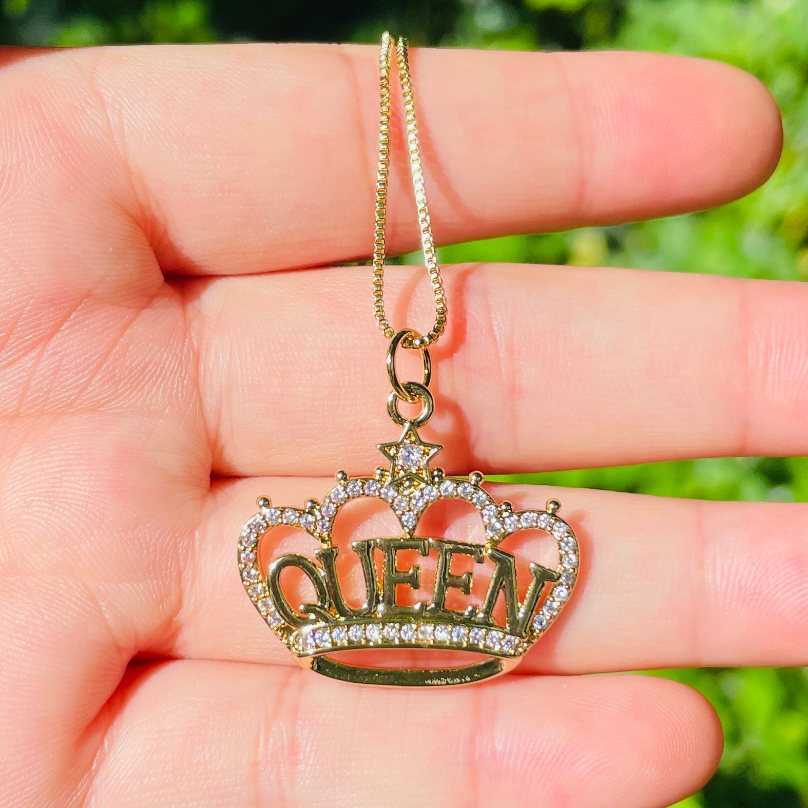 5pcs/lot 18/20inch Box Chain CZ Pave Crown Queen Neckalce Gold Necklaces Charms Beads Beyond