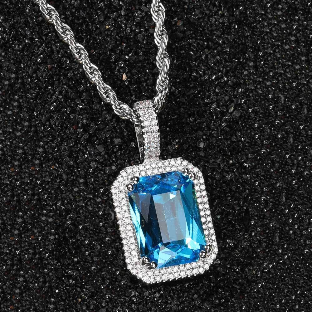 5pcs/lot CZ Paved Multicolor Square Diamond Pendant Necklaces Turquoise on Silver Necklaces Charms Beads Beyond