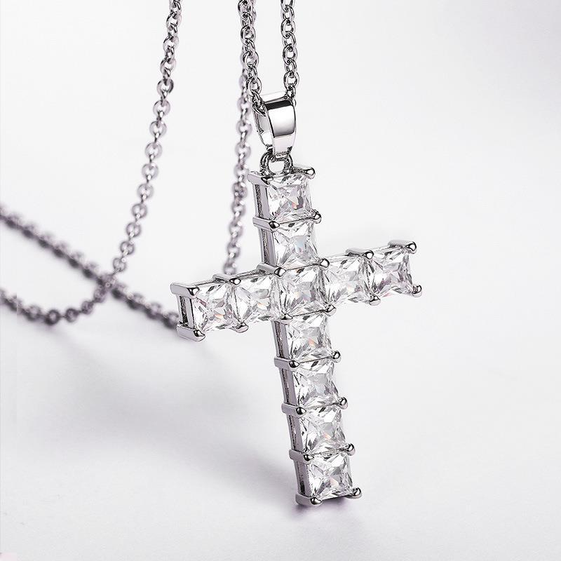 5pcs/lot 18inch Gold Silver Plated Clear Pink CZ Pave Cross Necklace Clear on Silver Necklaces Charms Beads Beyond