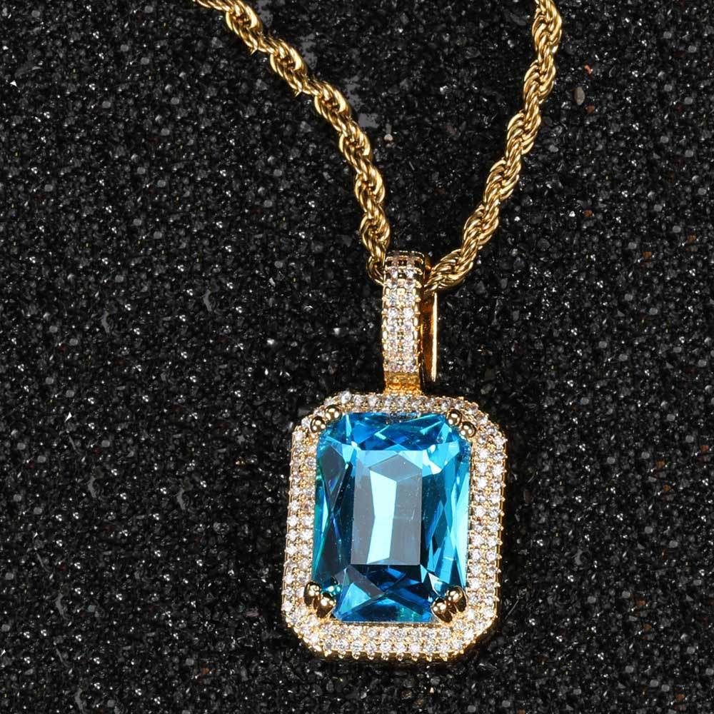 5pcs/lot CZ Paved Multicolor Square Diamond Pendant Necklaces Turquoise on Gold Necklaces Charms Beads Beyond