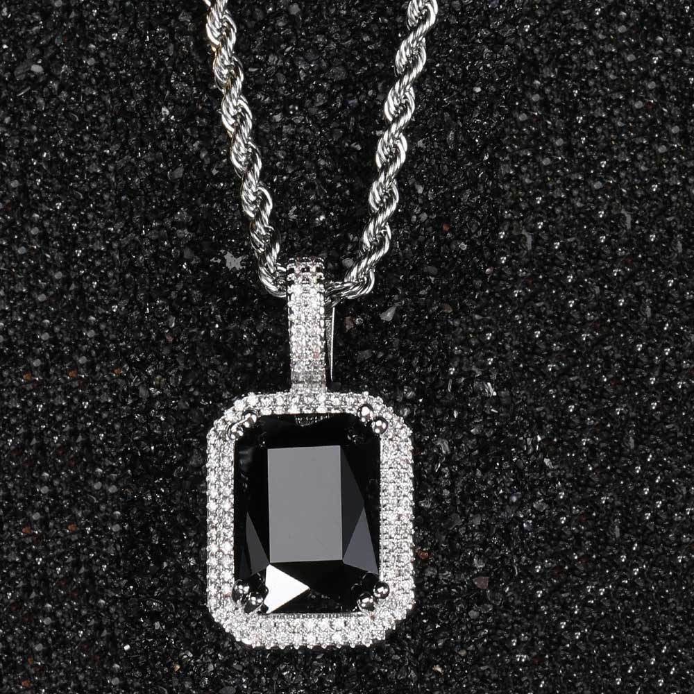 5pcs/lot CZ Paved Multicolor Square Diamond Pendant Necklaces Black on Silver Necklaces Charms Beads Beyond
