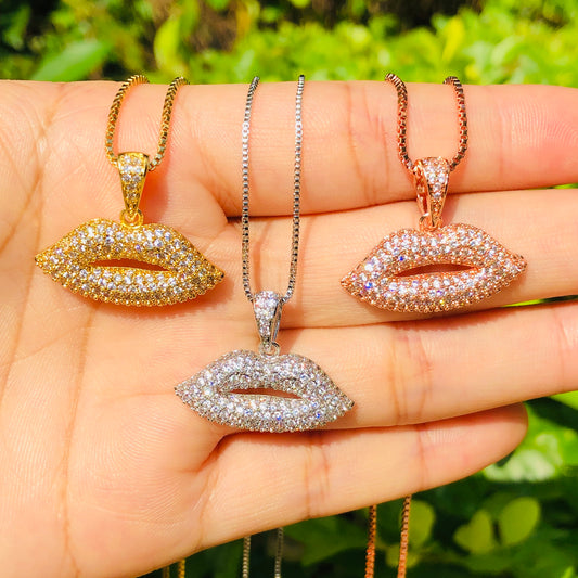 5pcs/lot 25*20.5mm Clear CZ Paved Lip Necklace Necklaces Charms Beads Beyond