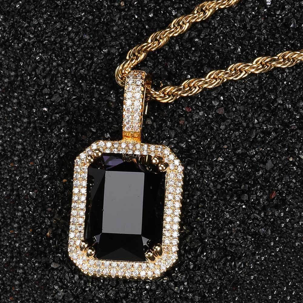 5pcs/lot CZ Paved Multicolor Square Diamond Pendant Necklaces Black on Gold Necklaces Charms Beads Beyond