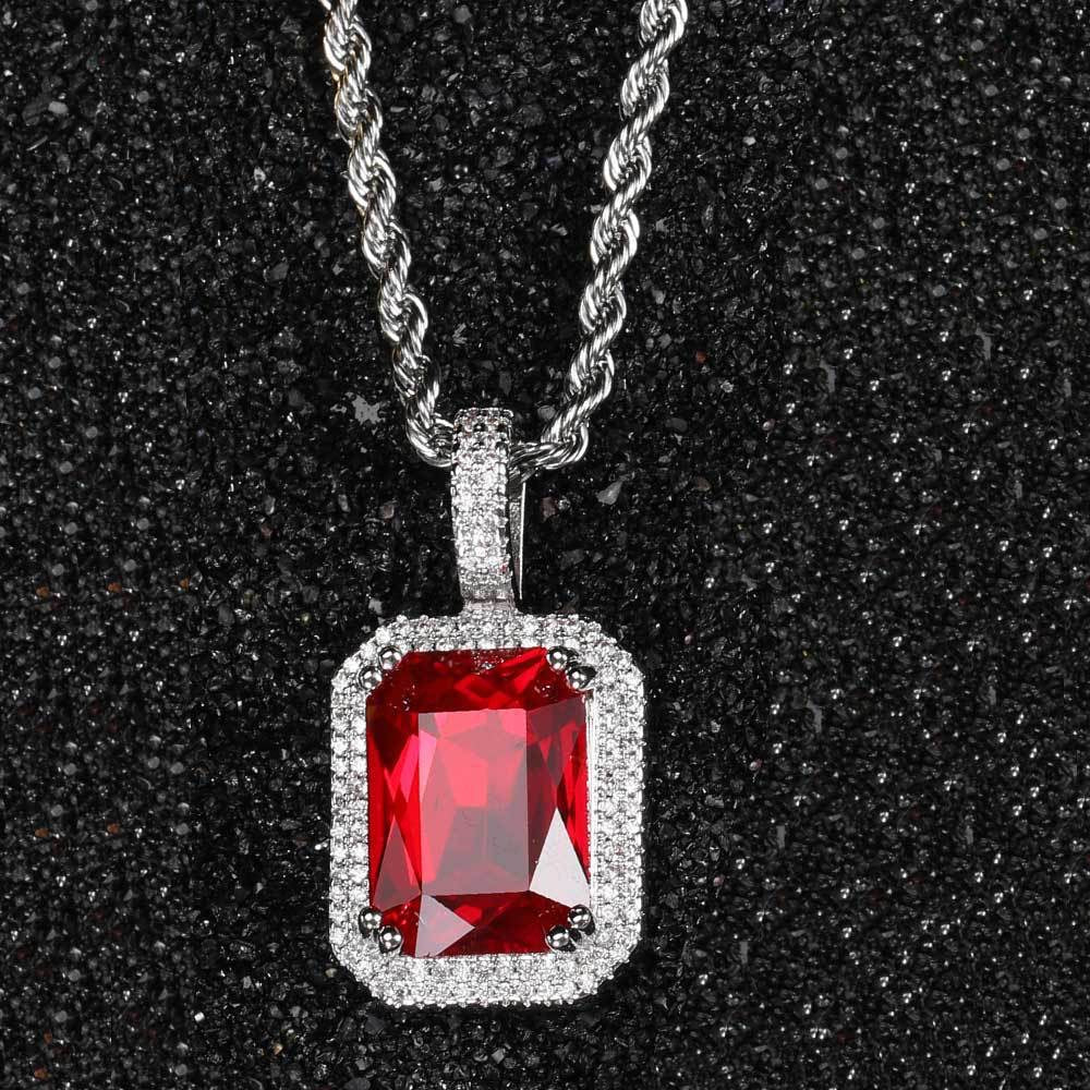 5pcs/lot CZ Paved Multicolor Square Diamond Pendant Necklaces Red on Silver Necklaces Charms Beads Beyond