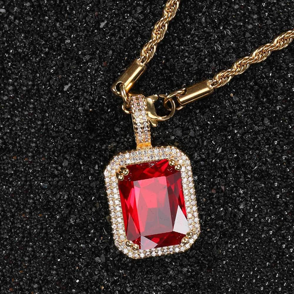 5pcs/lot CZ Paved Multicolor Square Diamond Pendant Necklaces Red on Gold Necklaces Charms Beads Beyond
