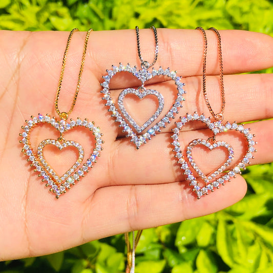 5pcs/lot 27*26.5mm CZ Paved Double Heart Necklace Necklaces Love & Heart Necklaces Charms Beads Beyond