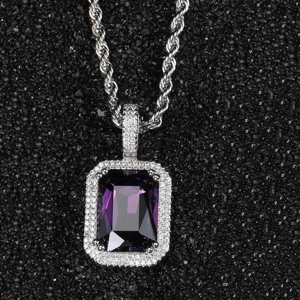 5pcs/lot CZ Paved Multicolor Square Diamond Pendant Necklaces Purple on Silver Necklaces Charms Beads Beyond