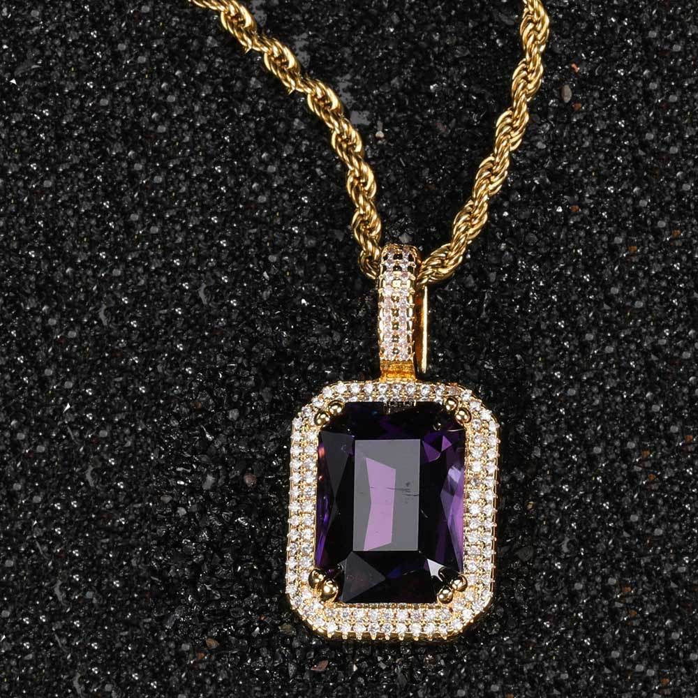 5pcs/lot CZ Paved Multicolor Square Diamond Pendant Necklaces Purple on Gold Necklaces Charms Beads Beyond