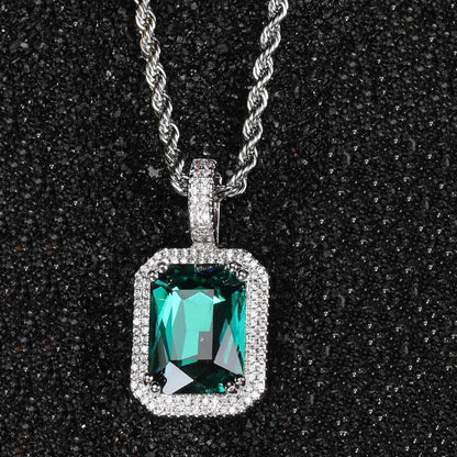 5pcs/lot CZ Paved Multicolor Square Diamond Pendant Necklaces Emerald on Silver Necklaces Charms Beads Beyond