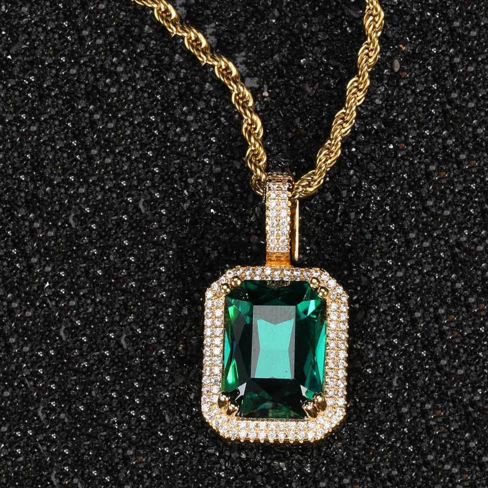 5pcs/lot CZ Paved Multicolor Square Diamond Pendant Necklaces Emerald on Gold Necklaces Charms Beads Beyond