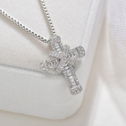 5pcs/lot 18inch Gold Silver Plated CZ Pave Cross Necklace Clear on Silver Necklaces Charms Beads Beyond
