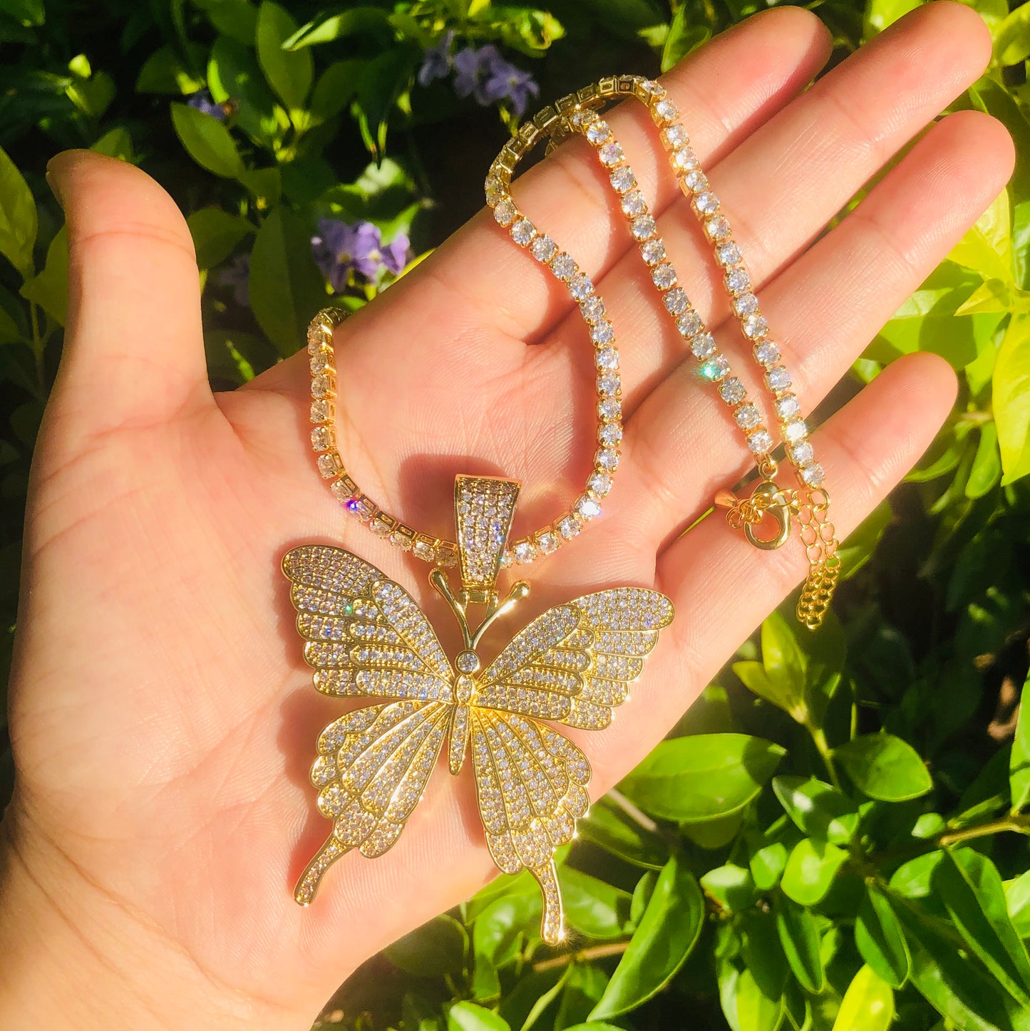 58*51mm CZ Paved Big Butterfly Tennis Necklace Gold Necklaces Charms Beads Beyond