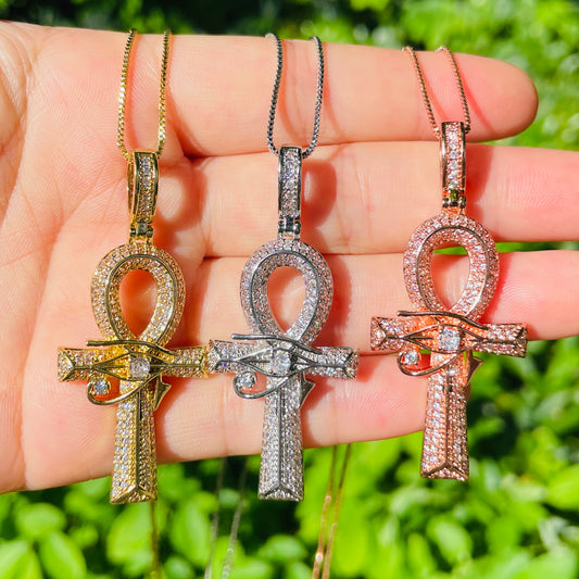 5pcs/lot 18/20 inch Box Chain CZ Pave Egypt Eyes of Horus ANKH Cross Necklace Necklaces Charms Beads Beyond