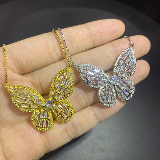 5pcs/lot 18inch Gold Silver Plated CZ Pave Butterfly Necklaces Mix Colors Necklaces Charms Beads Beyond