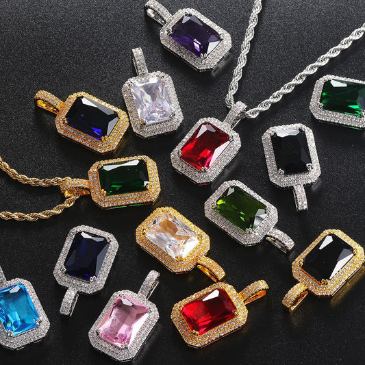 5pcs/lot CZ Paved Multicolor Square Diamond Pendant Necklaces Mix All Colors Necklaces Charms Beads Beyond