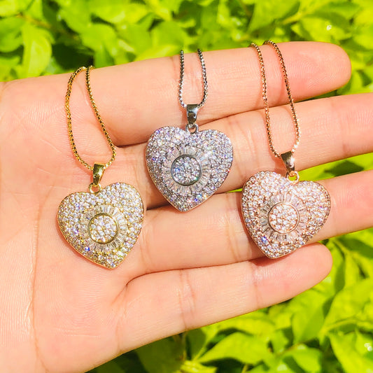 5pcs/lot 24*20mm CZ Paved Heart Necklace Necklaces Love & Heart Necklaces Charms Beads Beyond
