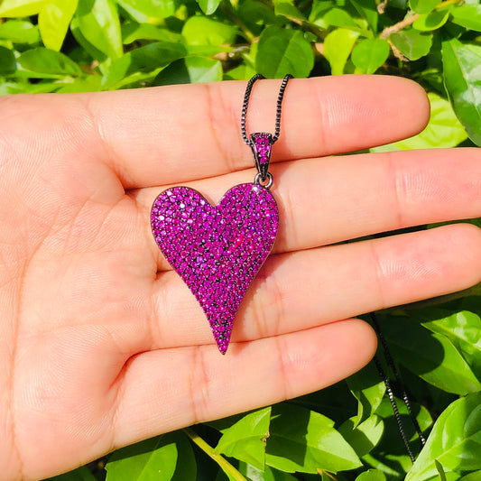 5pcs/lot 40*23.5mm FuchsiaCZ Paved Heart Necklace Necklaces Love & Heart Necklaces Charms Beads Beyond