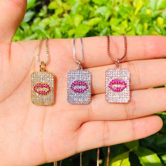 5pcs/lot 21*13mm CZ Paved Red Lip Necklace Necklaces Charms Beads Beyond