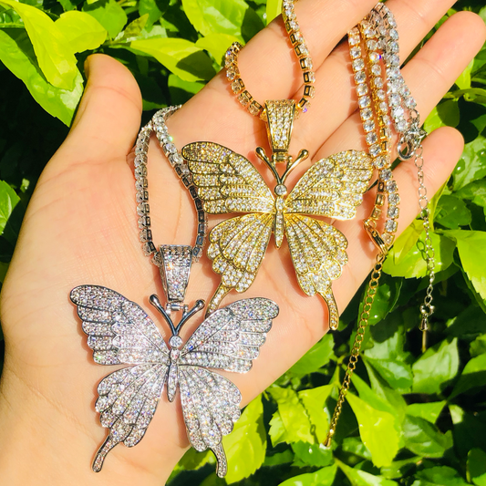 58*51mm CZ Paved Big Butterfly Tennis Necklace Necklaces Charms Beads Beyond
