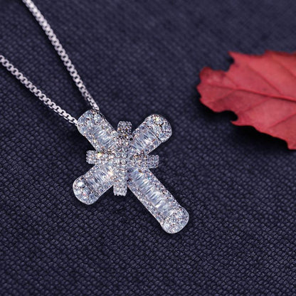5pcs/lot 18inch Gold Silver Plated CZ Pave Cross Necklace Necklaces Charms Beads Beyond