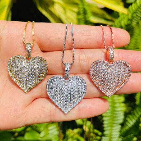5pcs/lot 31.6*24.6mm CZ Pave Heart Necklaces Mix Colors Necklaces Love & Heart Necklaces Charms Beads Beyond